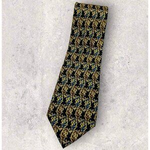 FENDI Silk Tie ITALY Black Gold Baroque W:4" EUC